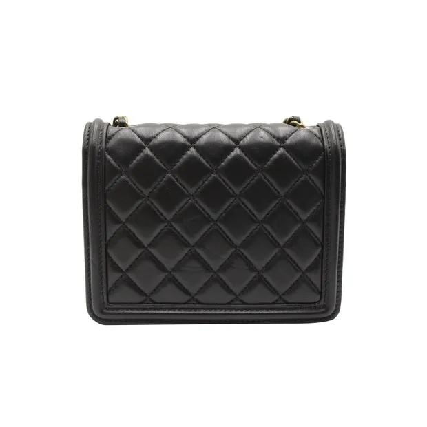 CHANEL Classic Studded Boy Brick Flap Bag in Black Lambskin Leather