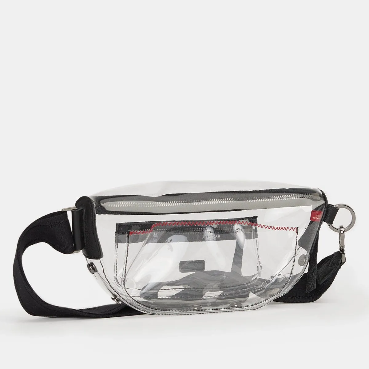 CHARLES CROSSBODY MED - Clear Black/Brushed Gold Red Zip