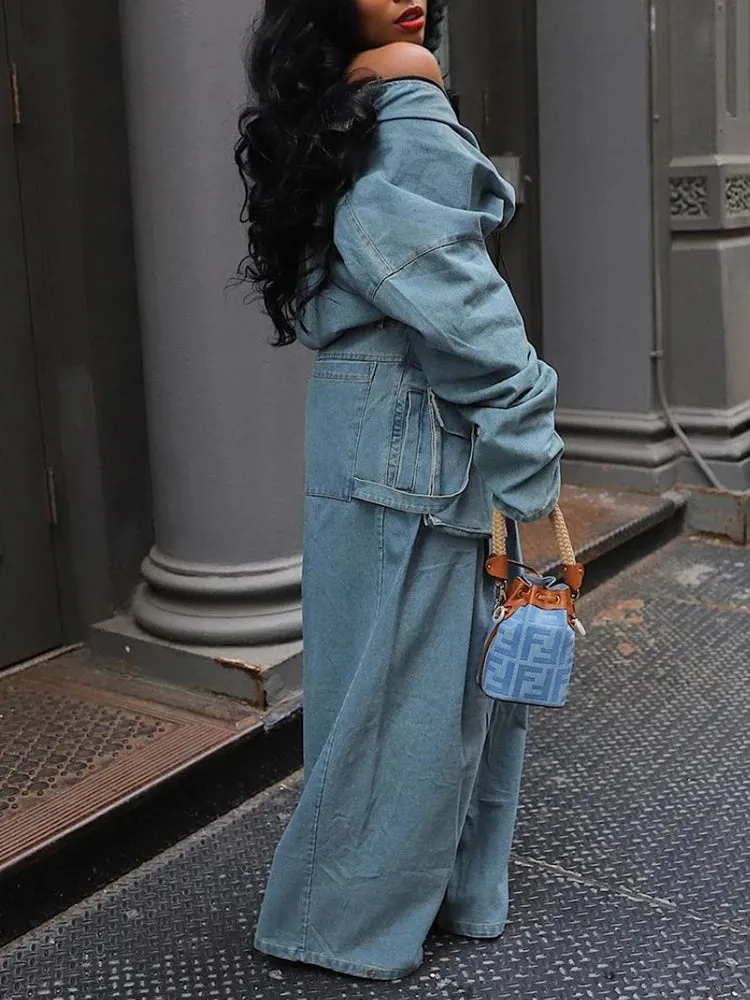 ChicEver Two Piece Denim Suit