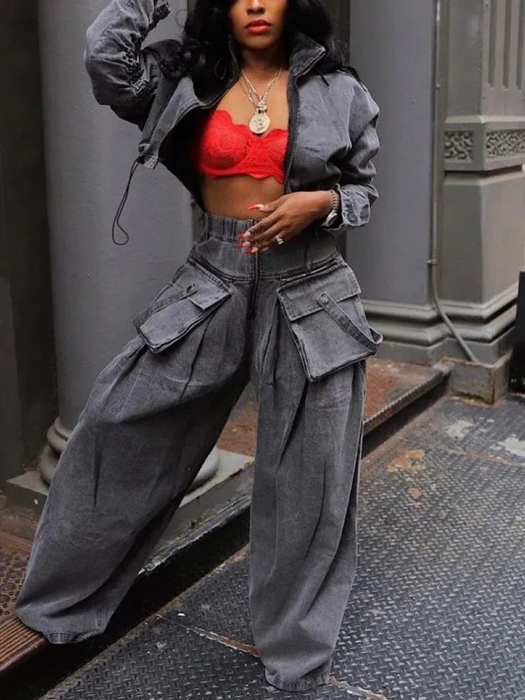 ChicEver Two Piece Denim Suit
