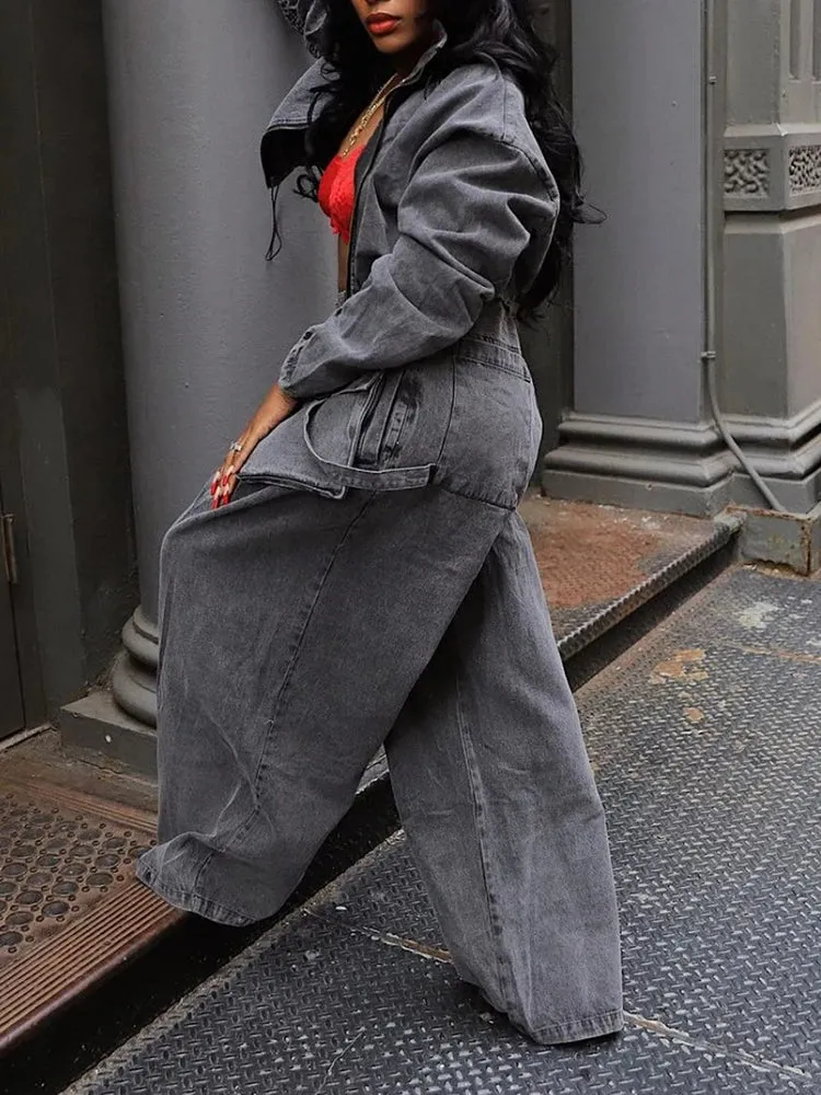 ChicEver Two Piece Denim Suit