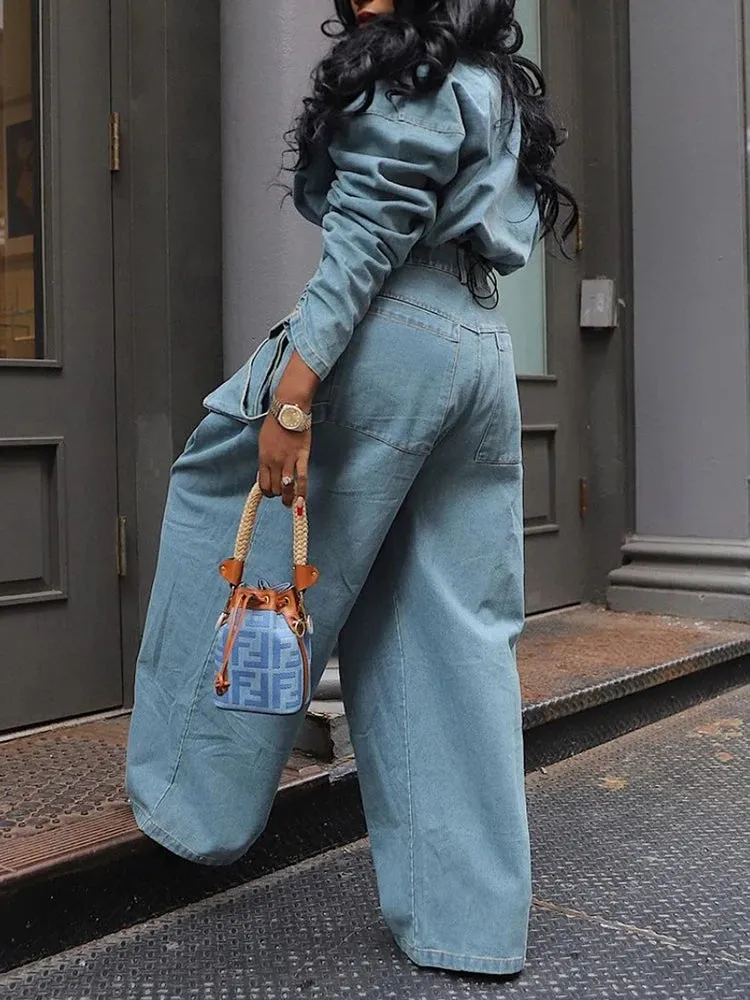 ChicEver Two Piece Denim Suit