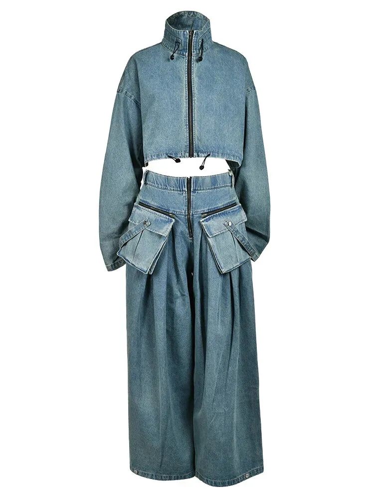 ChicEver Two Piece Denim Suit