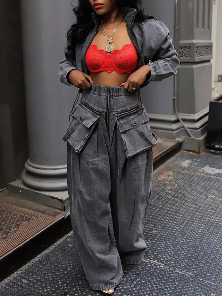 ChicEver Two Piece Denim Suit