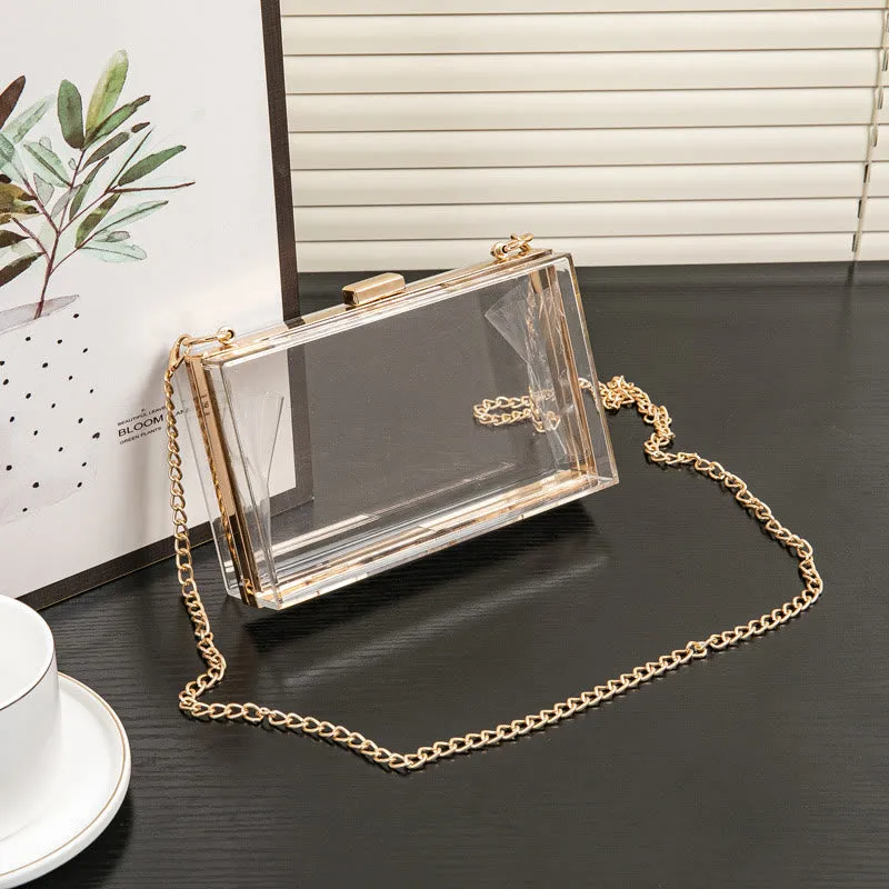 Clear Rectangle Acrylic Clutch Purse Party Shoulder Bag Evening Bag