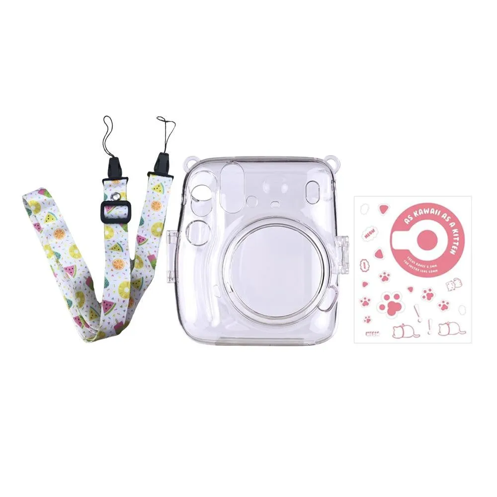 [CLEARANCE] Pikxi CM11 Clear Transparent Protective Case with Strap and Cute Sticker for Fujifilm Instax Mini 11 Camera