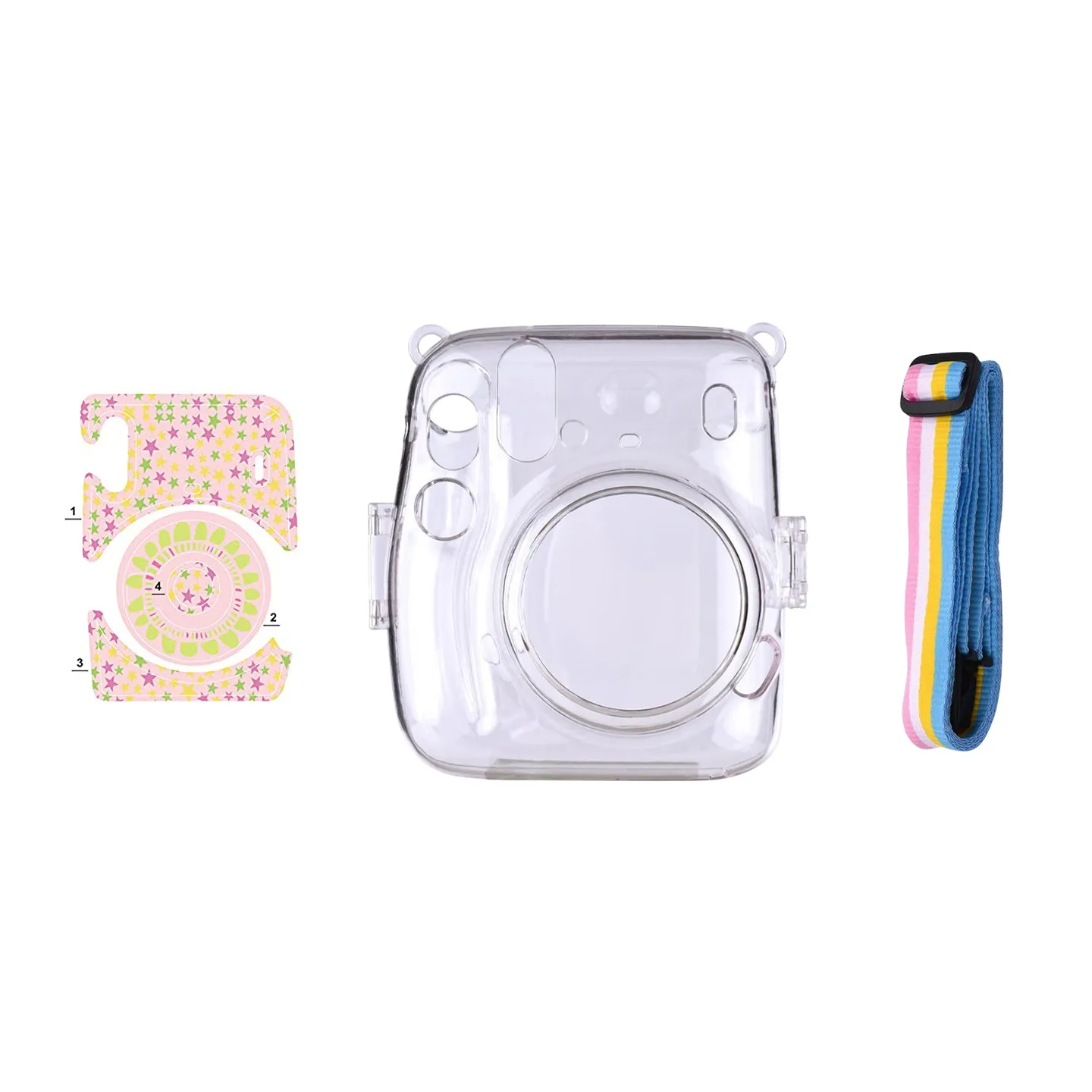 [CLEARANCE] Pikxi CM11 Clear Transparent Protective Case with Strap and Cute Sticker for Fujifilm Instax Mini 11 Camera