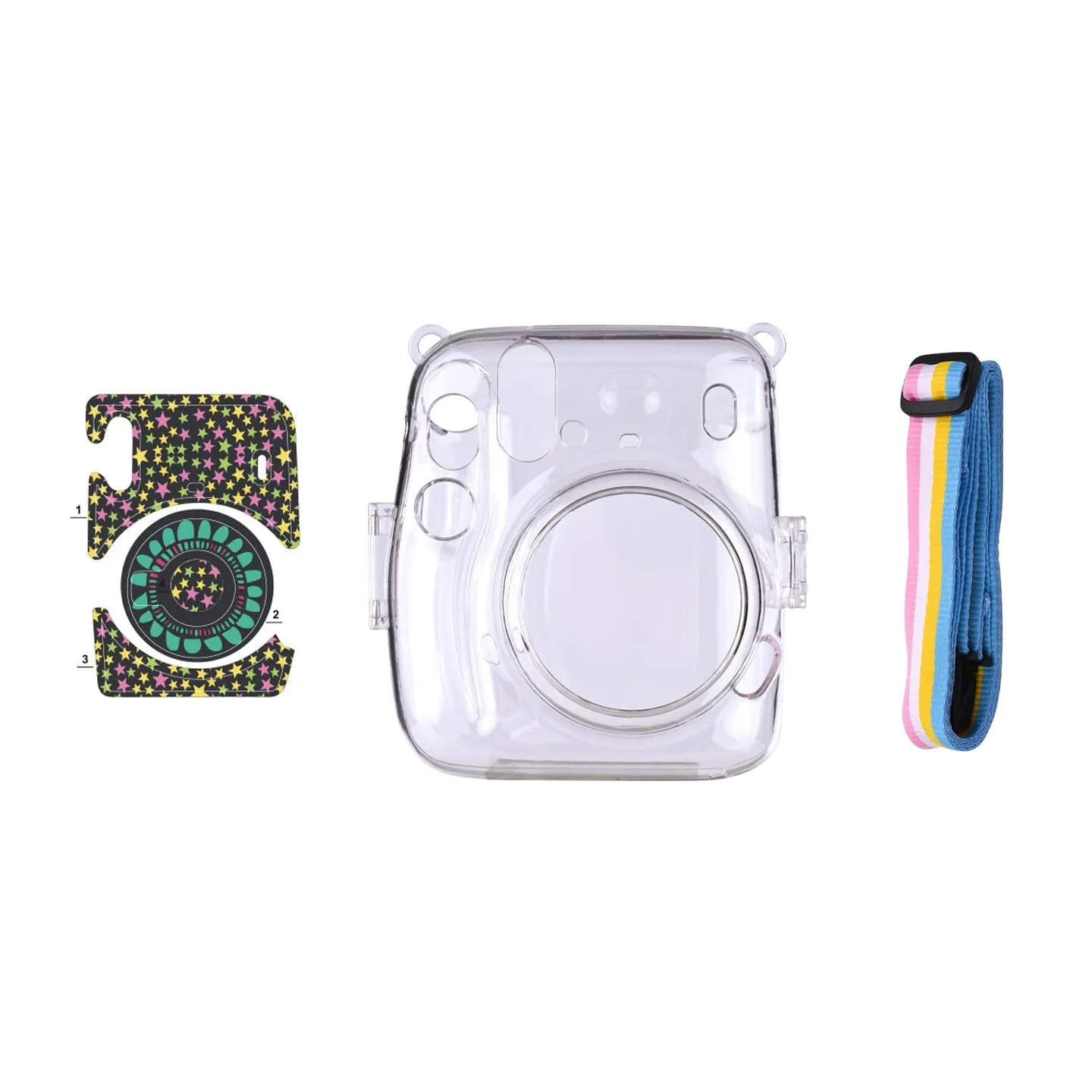 [CLEARANCE] Pikxi CM11 Clear Transparent Protective Case with Strap and Cute Sticker for Fujifilm Instax Mini 11 Camera