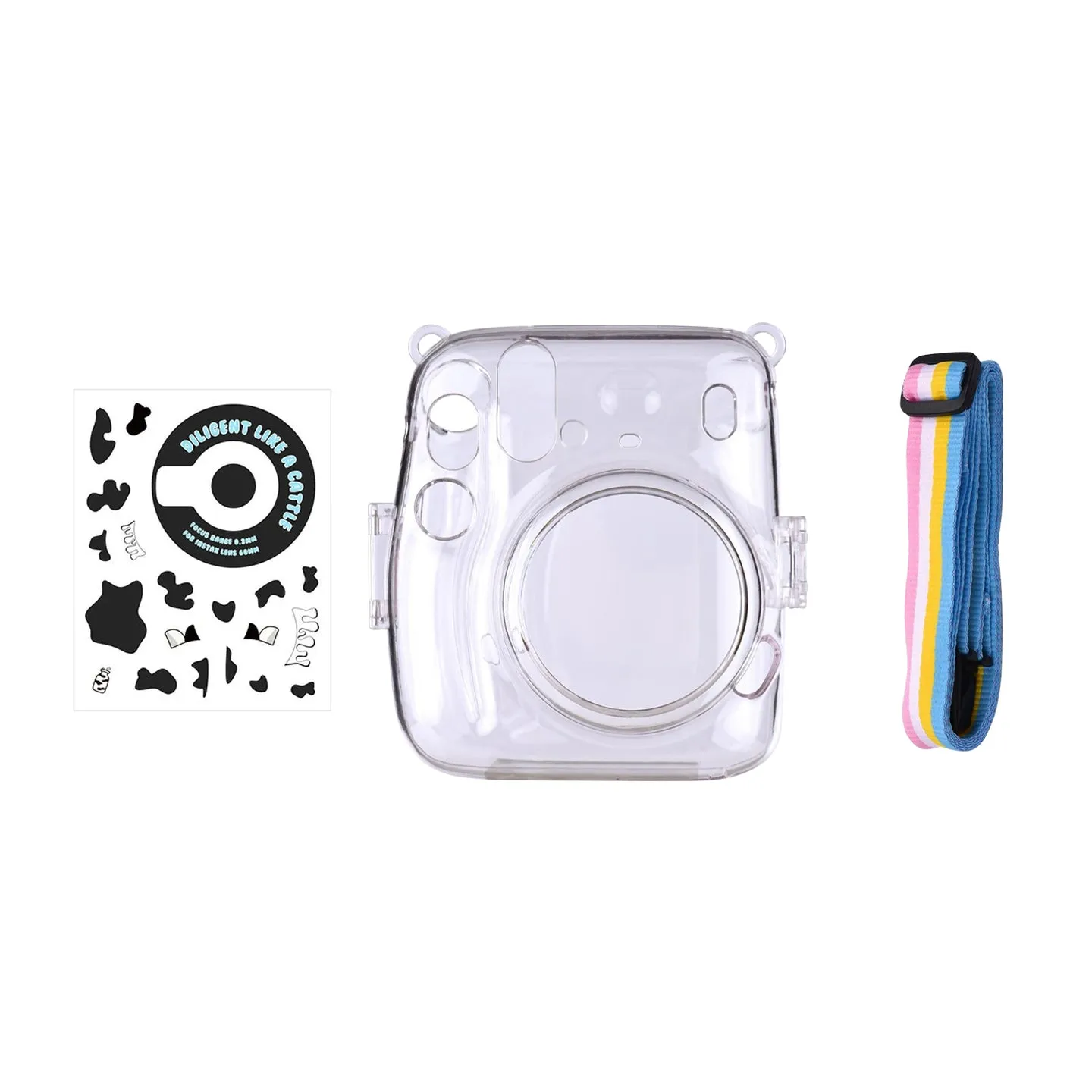 [CLEARANCE] Pikxi CM11 Clear Transparent Protective Case with Strap and Cute Sticker for Fujifilm Instax Mini 11 Camera