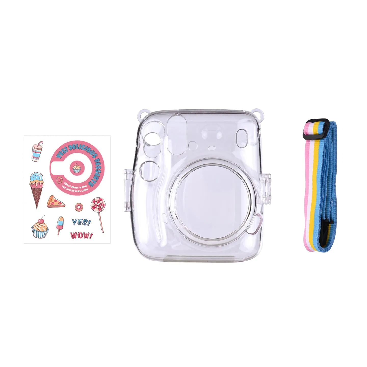 [CLEARANCE] Pikxi CM11 Clear Transparent Protective Case with Strap and Cute Sticker for Fujifilm Instax Mini 11 Camera