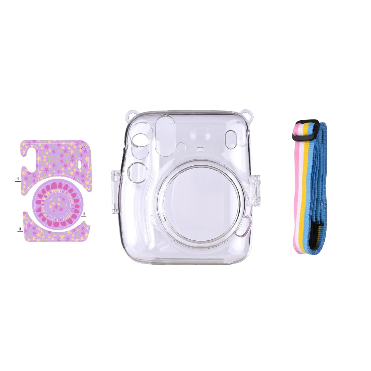 [CLEARANCE] Pikxi CM11 Clear Transparent Protective Case with Strap and Cute Sticker for Fujifilm Instax Mini 11 Camera