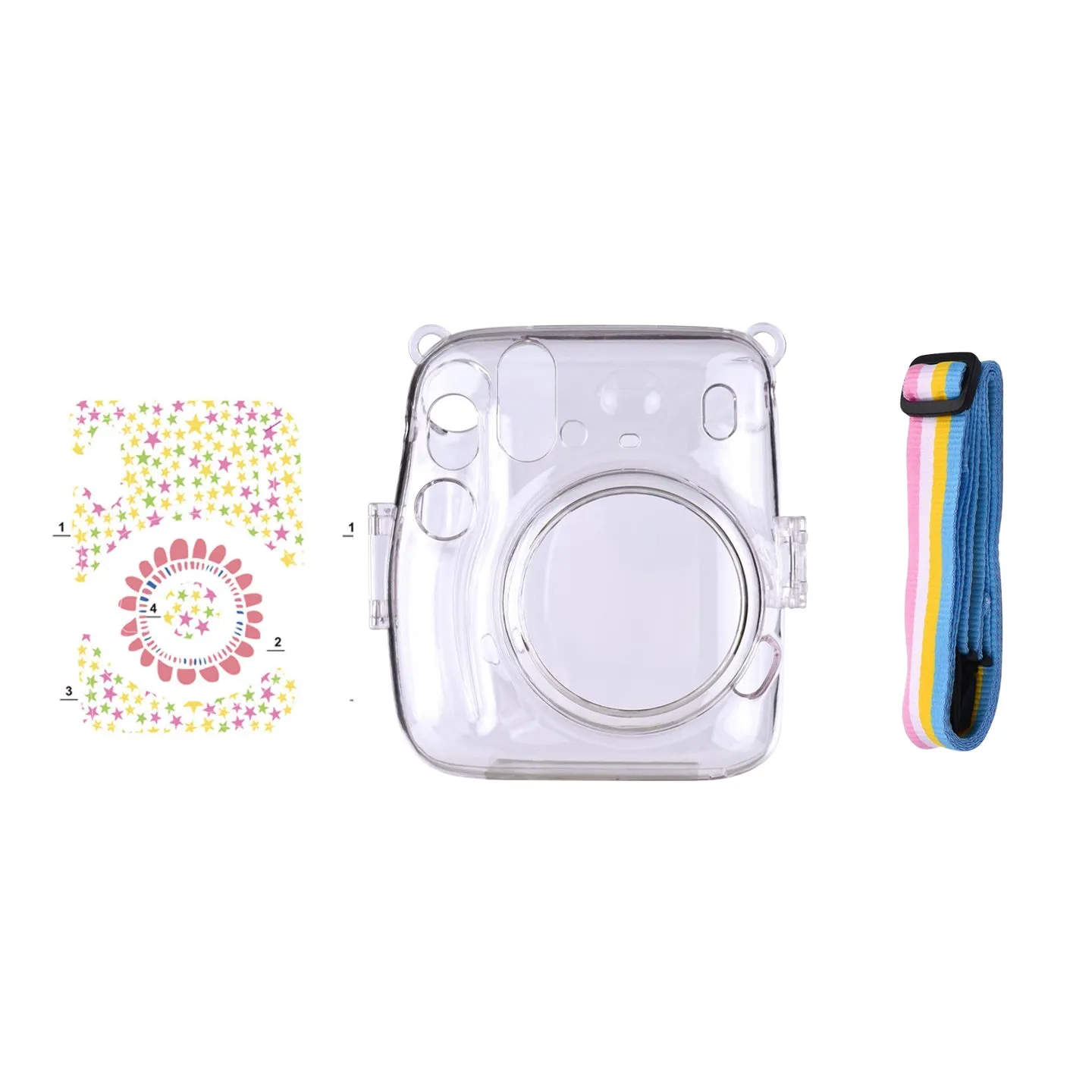 [CLEARANCE] Pikxi CM11 Clear Transparent Protective Case with Strap and Cute Sticker for Fujifilm Instax Mini 11 Camera