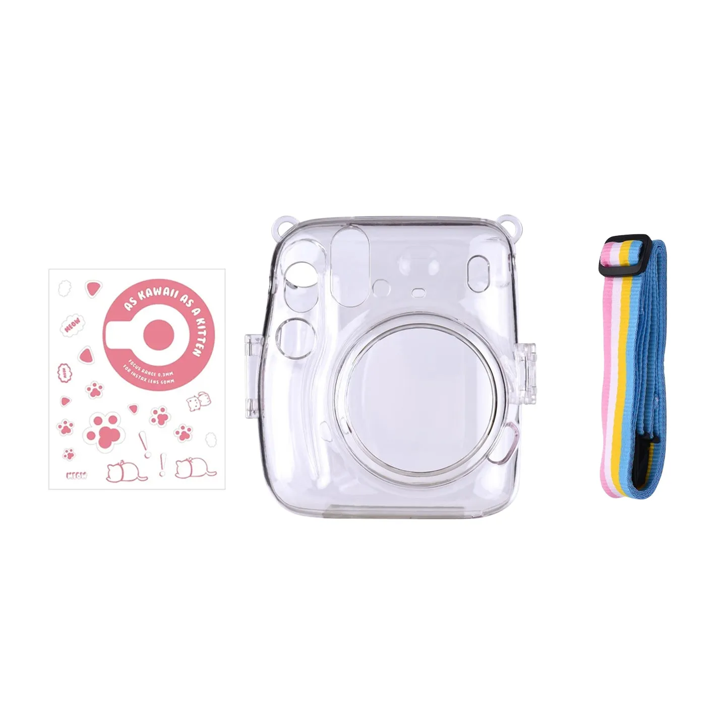 [CLEARANCE] Pikxi CM11 Clear Transparent Protective Case with Strap and Cute Sticker for Fujifilm Instax Mini 11 Camera