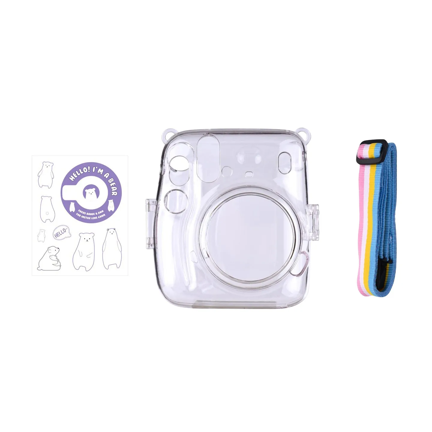 [CLEARANCE] Pikxi CM11 Clear Transparent Protective Case with Strap and Cute Sticker for Fujifilm Instax Mini 11 Camera