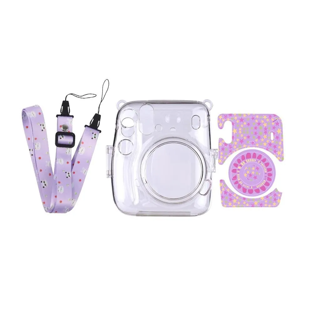 [CLEARANCE] Pikxi CM11 Clear Transparent Protective Case with Strap and Cute Sticker for Fujifilm Instax Mini 11 Camera