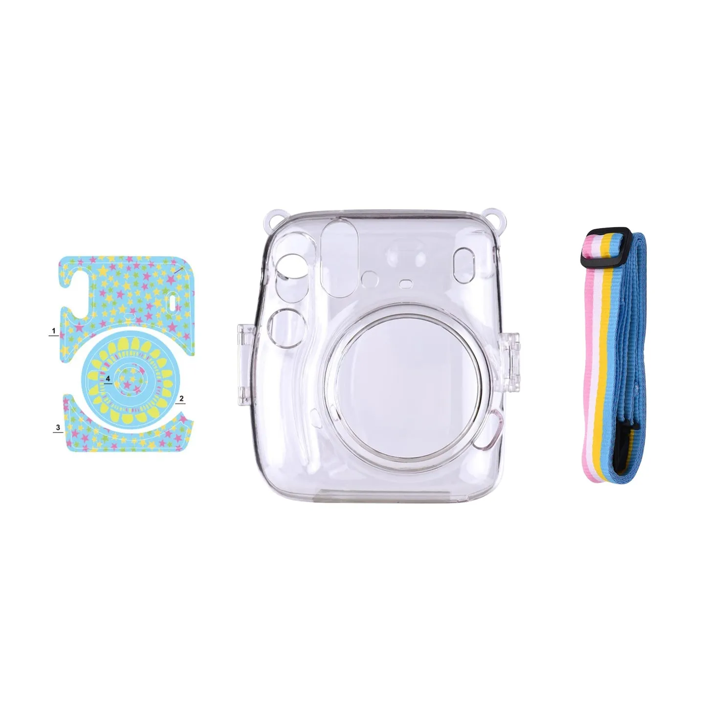 [CLEARANCE] Pikxi CM11 Clear Transparent Protective Case with Strap and Cute Sticker for Fujifilm Instax Mini 11 Camera