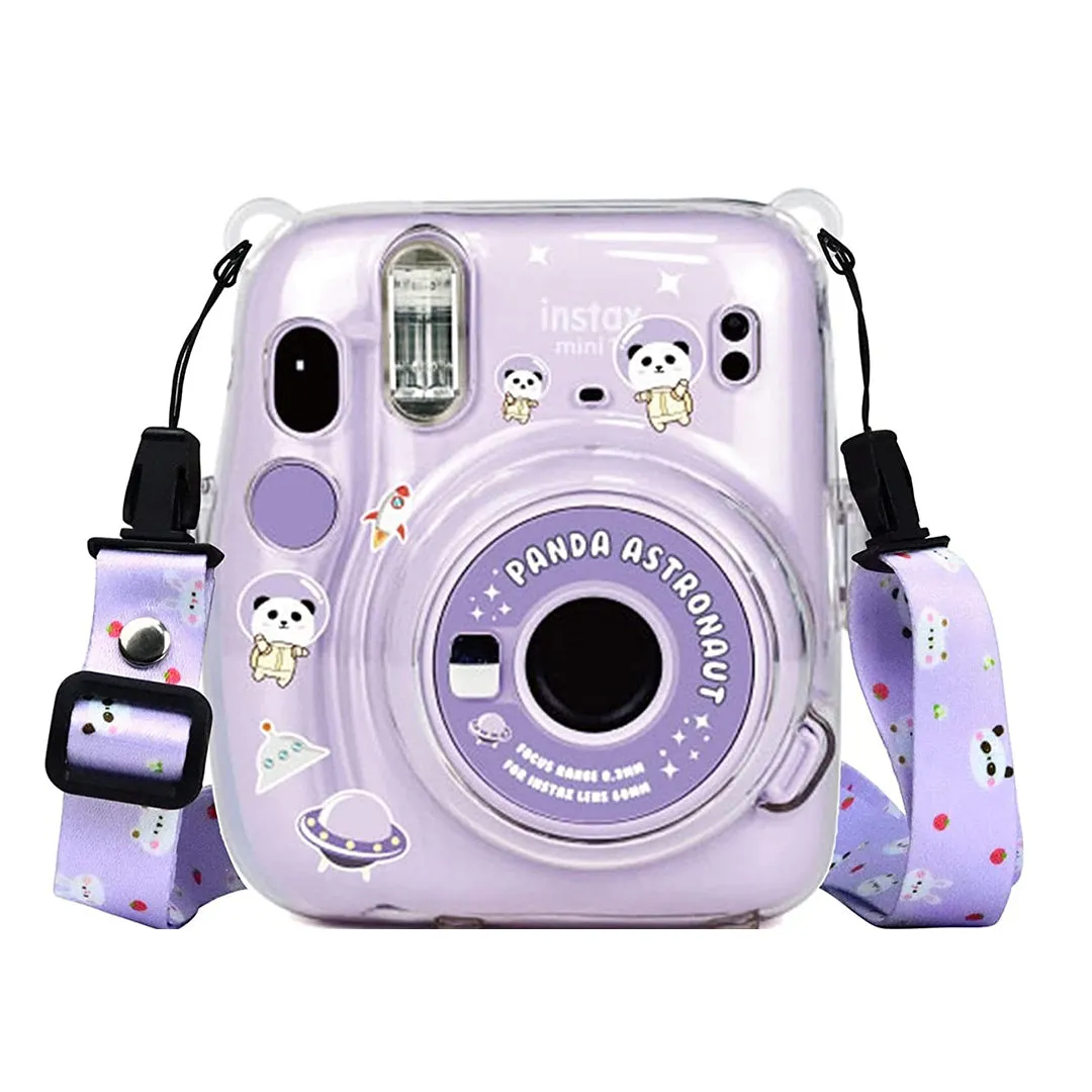 [CLEARANCE] Pikxi CM11 Clear Transparent Protective Case with Strap and Cute Sticker for Fujifilm Instax Mini 11 Camera