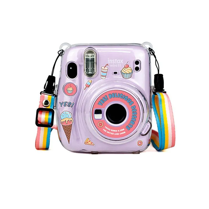 [CLEARANCE] Pikxi CM11 Clear Transparent Protective Case with Strap and Cute Sticker for Fujifilm Instax Mini 11 Camera