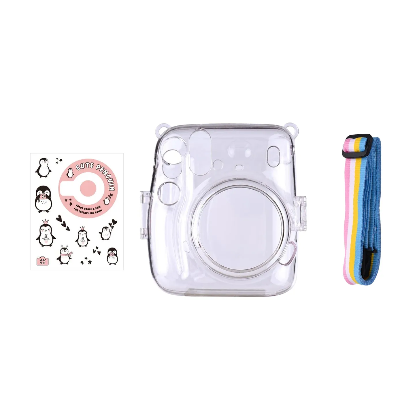 [CLEARANCE] Pikxi CM11 Clear Transparent Protective Case with Strap and Cute Sticker for Fujifilm Instax Mini 11 Camera