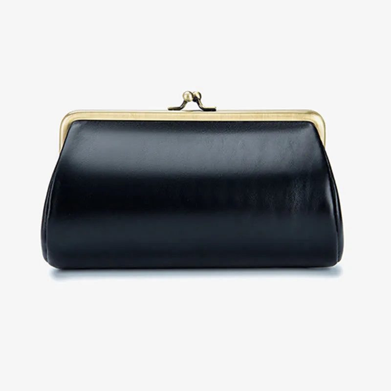 Clutch For Women Retro Simple Genuine Leather Clip Evening Bag