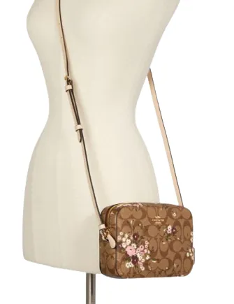 Coach Mini Camera Bag In Signature Canvas With Evergreen Floral Print