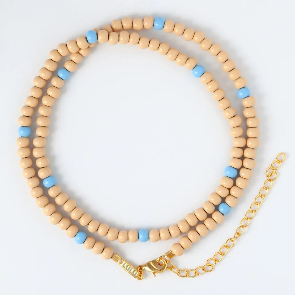 Color Ball Necklace Short - Buttercream/Light Blue