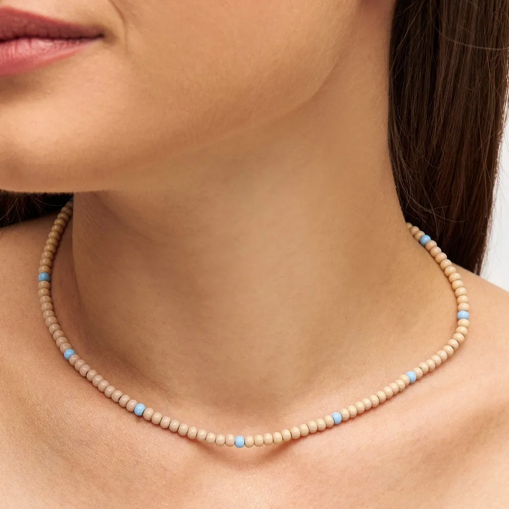Color Ball Necklace Short - Buttercream/Light Blue
