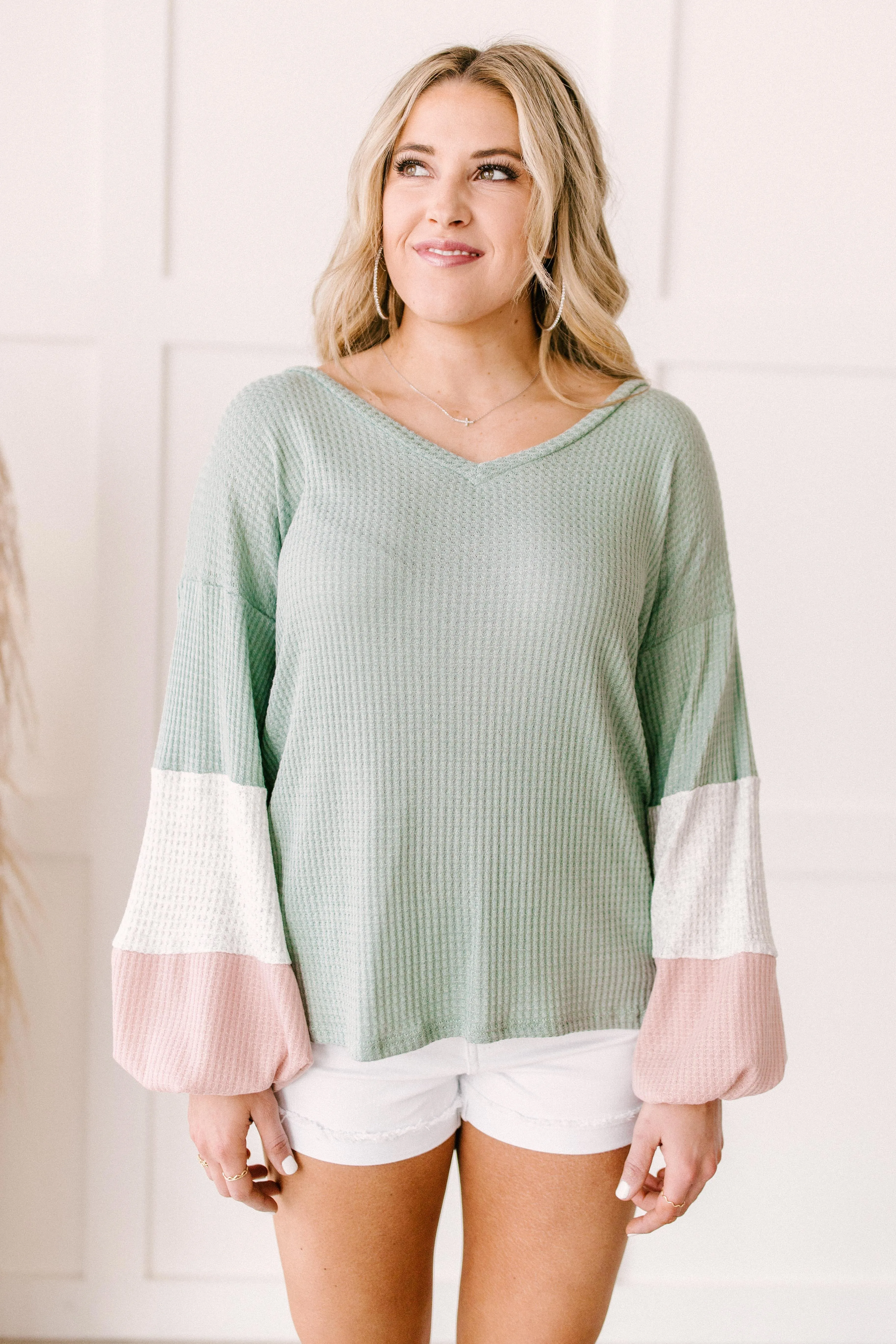 Colorblock Balloon Sleeve Top