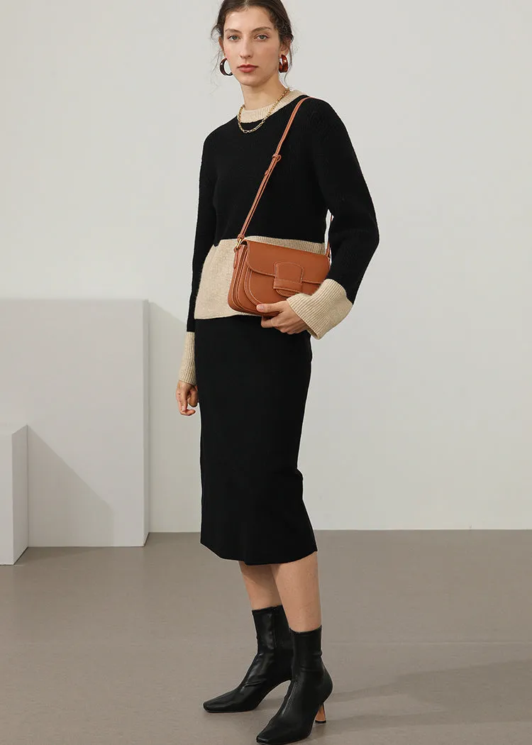 Cowhide Leather Flap Messenger Bag