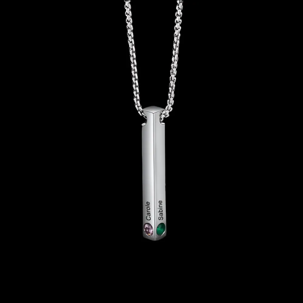 Custom Engraved Name Bar Necklace with Birthstone