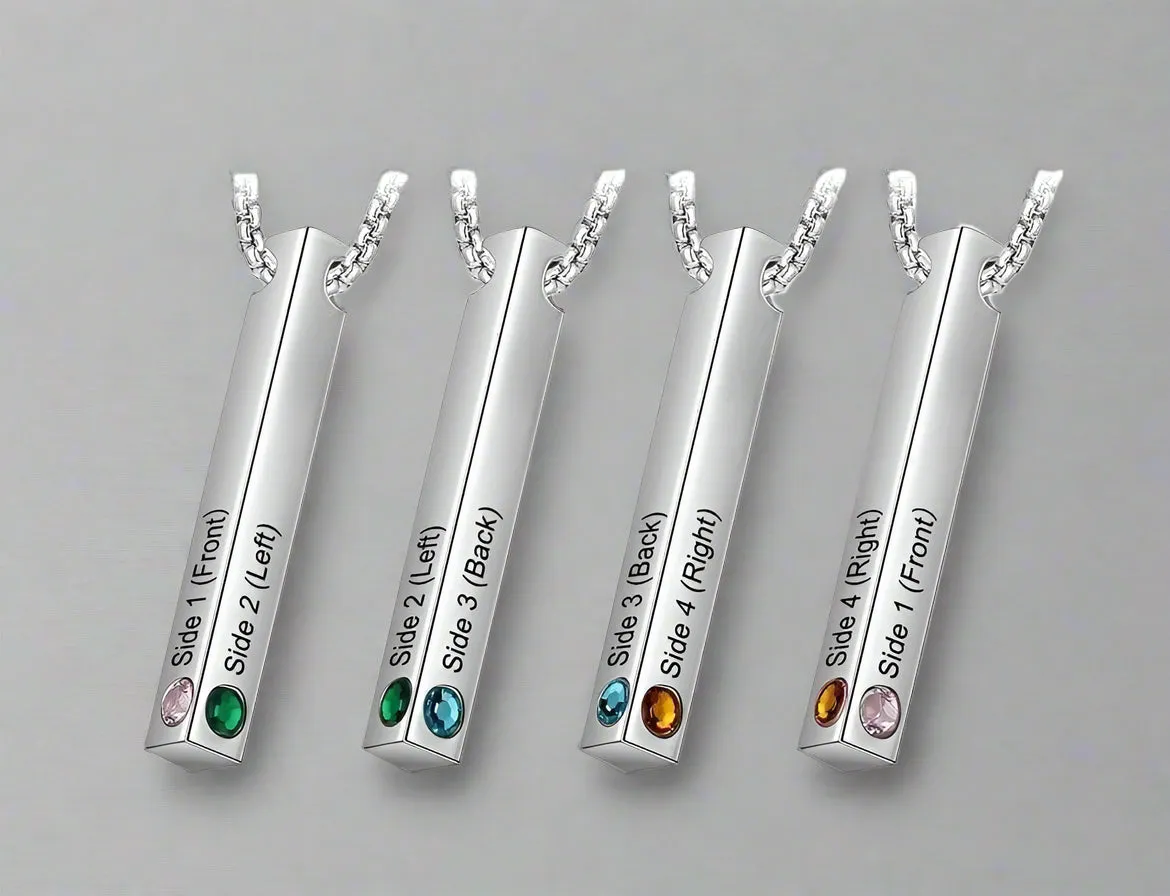 Custom Engraved Name Bar Necklace with Birthstone