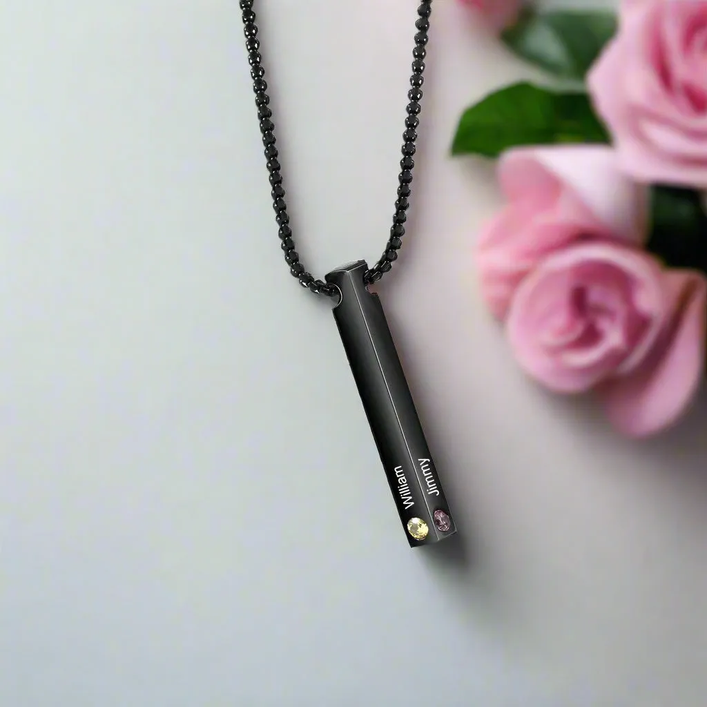 Custom Engraved Name Bar Necklace with Birthstone