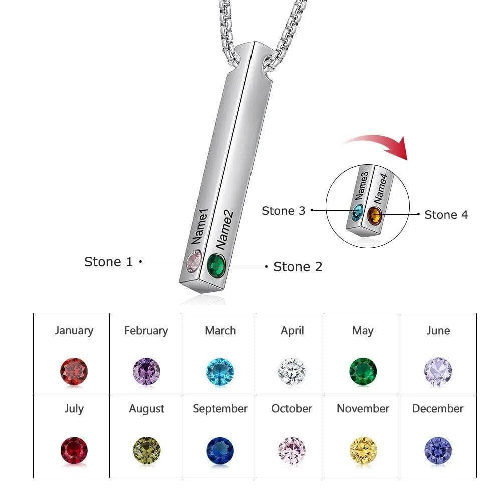 Custom Engraved Name Bar Necklace with Birthstone