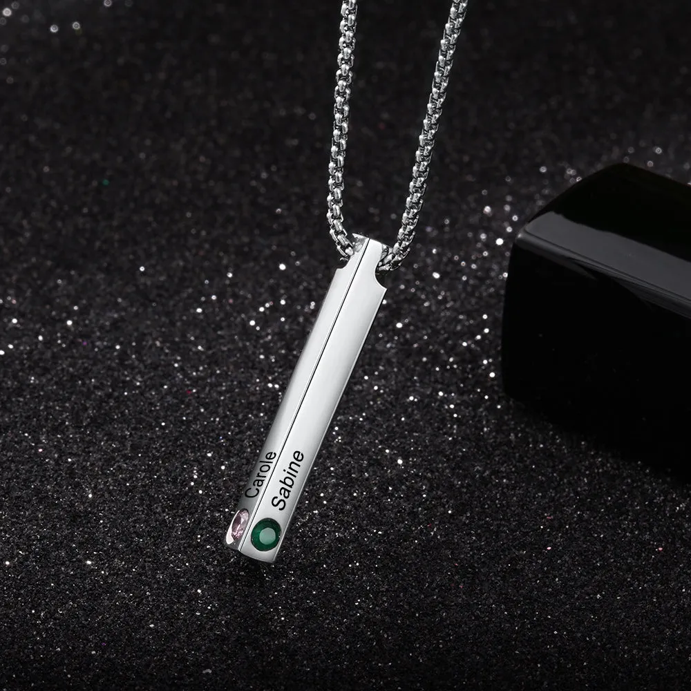 Custom Engraved Name Bar Necklace with Birthstone