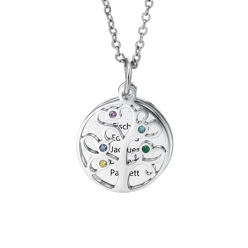 Custom Family Tree Pendant Necklace with Birthstones