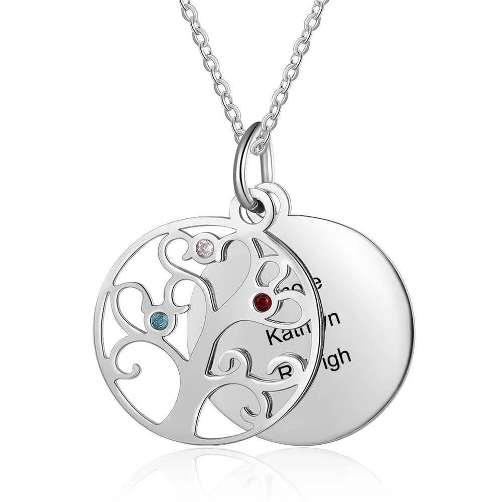 Custom Family Tree Pendant Necklace with Birthstones