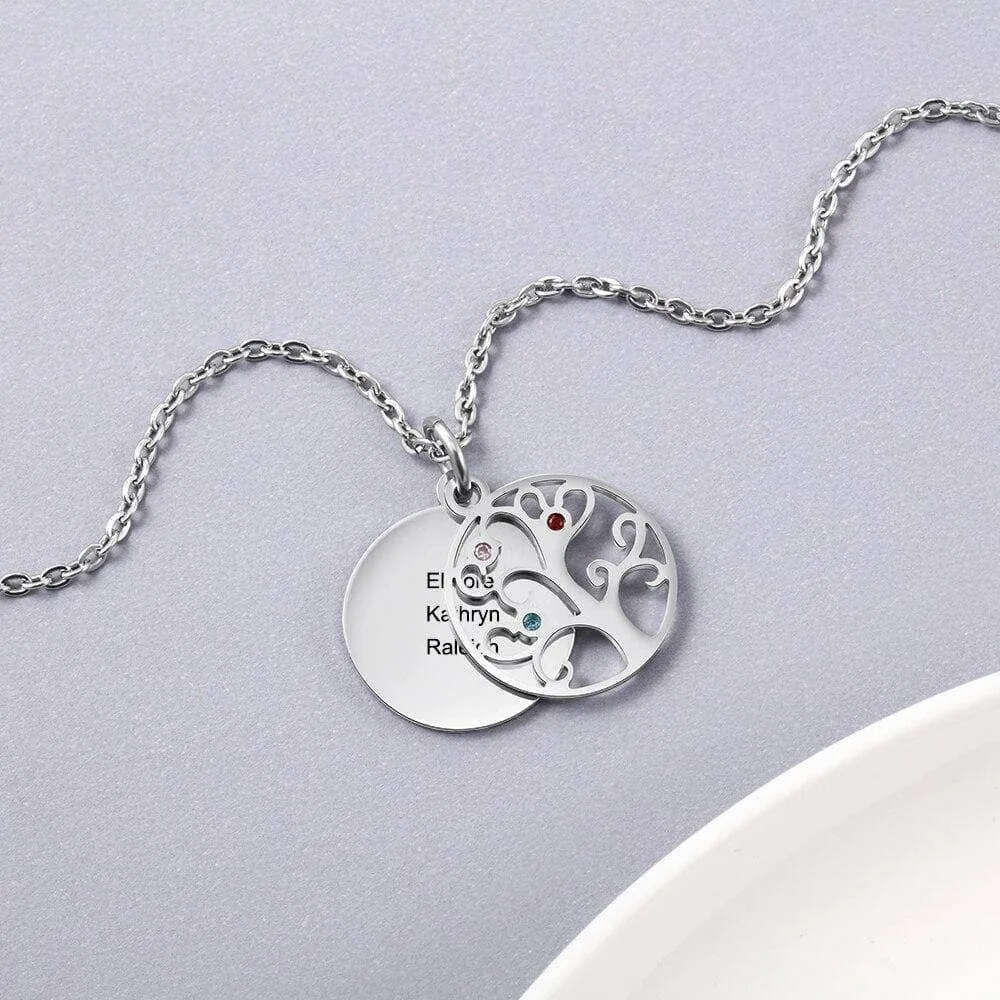 Custom Family Tree Pendant Necklace with Birthstones