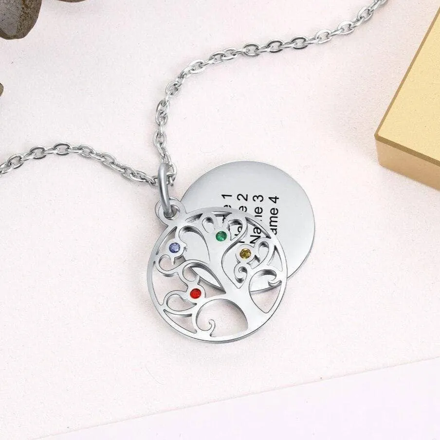 Custom Family Tree Pendant Necklace with Birthstones