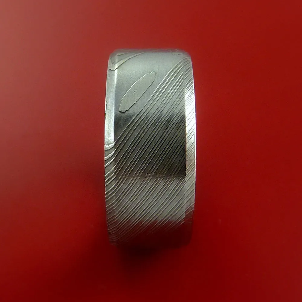 Damascus Steel Ring Wide Wedding Band Genuine Craftsmanship