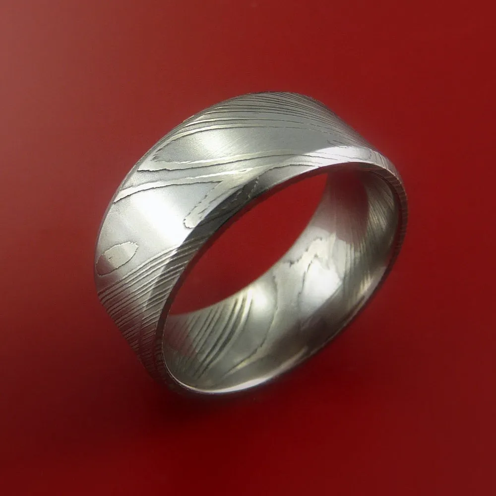 Damascus Steel Ring Wide Wedding Band Genuine Craftsmanship