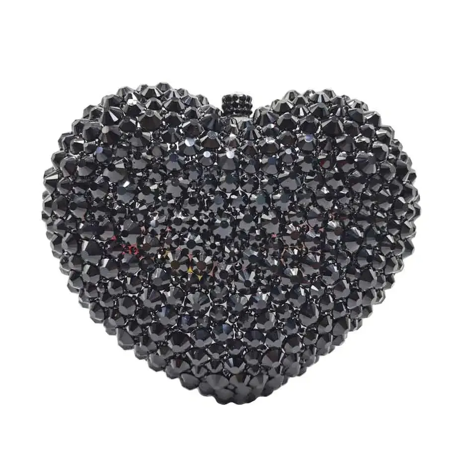 Deluxe Crystal Diamond Heart Shaped Evening Clutch Bag
