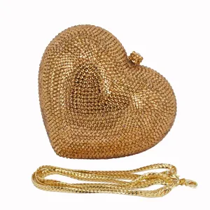 Deluxe Crystal Diamond Heart Shaped Evening Clutch Bag