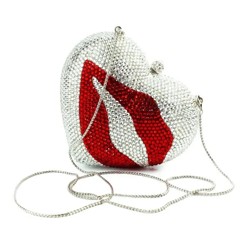 Deluxe Crystal Diamond Heart Shaped Evening Clutch Bag
