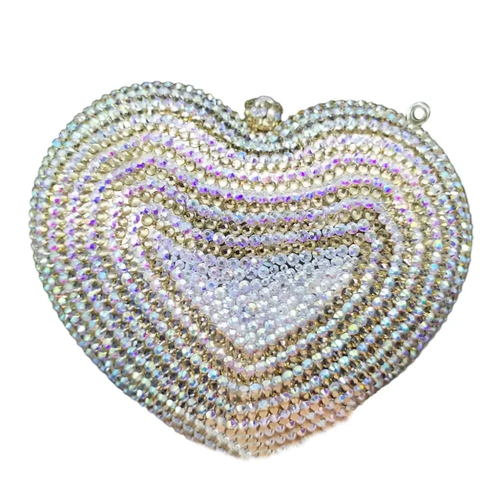 Deluxe Crystal Diamond Heart Shaped Evening Clutch Bag