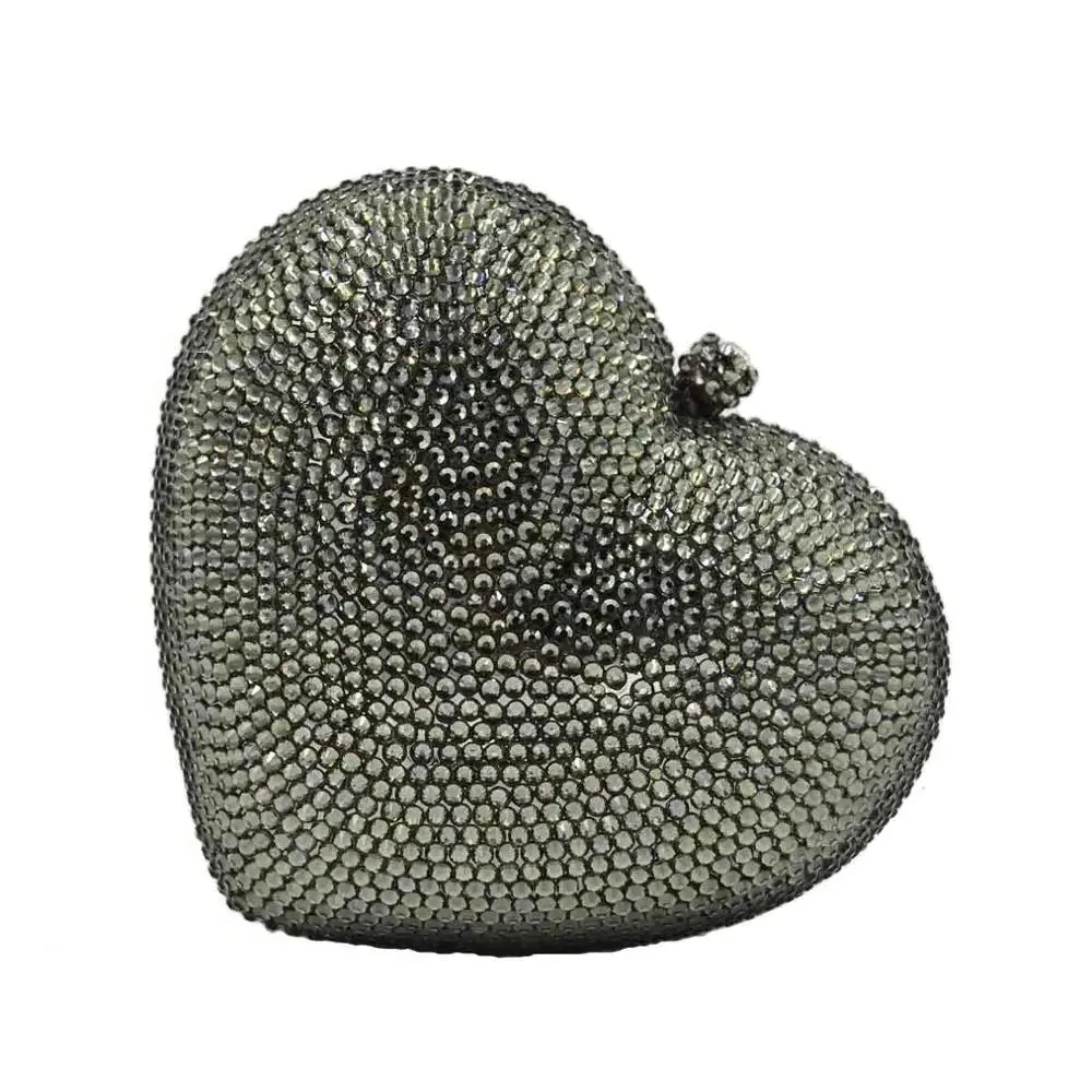 Deluxe Crystal Diamond Heart Shaped Evening Clutch Bag