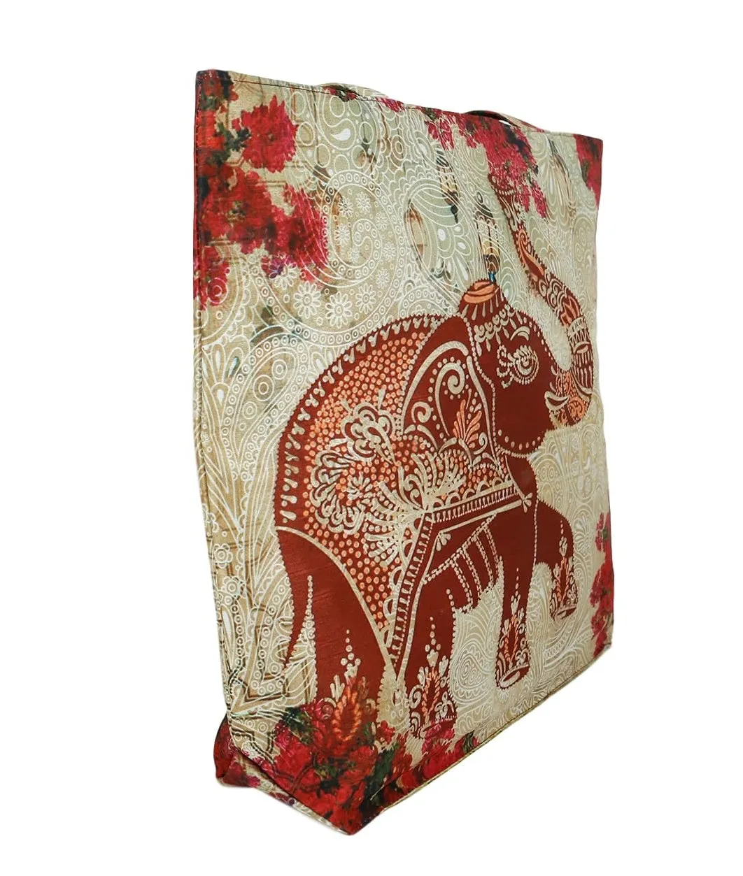 Digitally Printed Tote Fashion Shopping Hand Bag Multipurpose Waterproof Faux Silk and Polysatin Lining 16X14X4 Inch ,Dancing Elephant