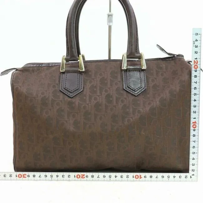 Dior Christian Brown Oblique Trotter Logo Print Canvas And Brown Leather Embroidered Satchel