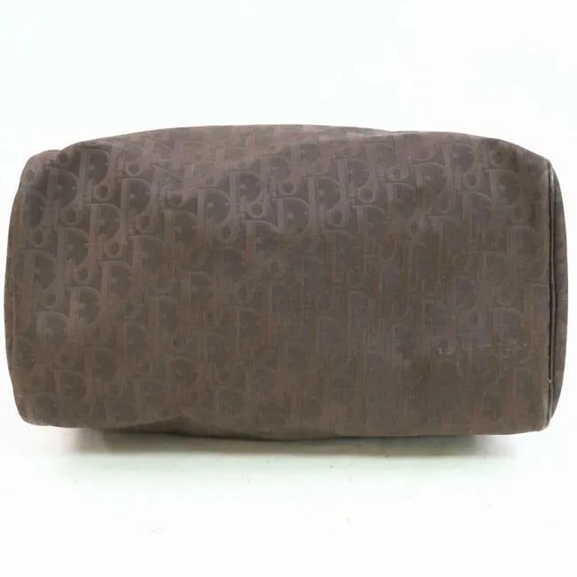 Dior Christian Brown Oblique Trotter Logo Print Canvas And Brown Leather Embroidered Satchel