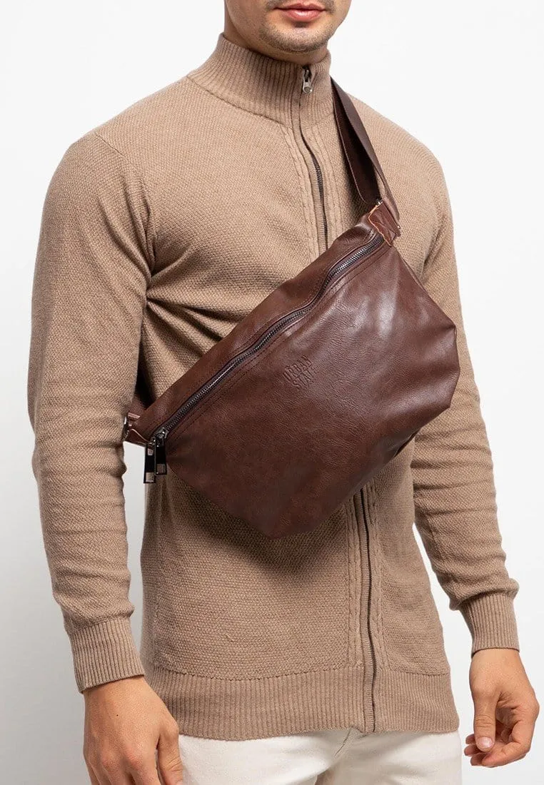 Distressed Leather Medium Bumbag - Dark Brown