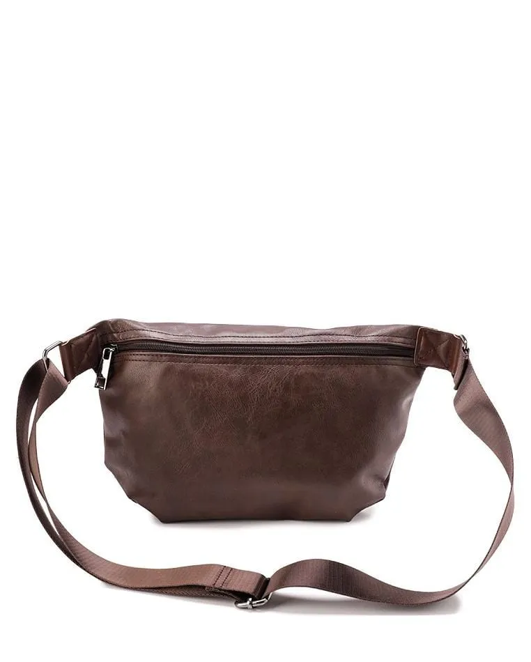 Distressed Leather Medium Bumbag - Dark Brown